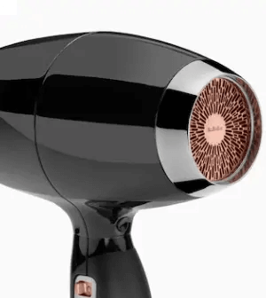 Close-up of BaByliss 2300 Styler Dryer sleek black design and advanced styling technology for fast hair drying.