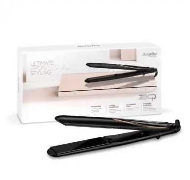 BaByliss 3Q Straightener showcased with packaging on a wooden surface, designed for sleek and healthy hair styling.