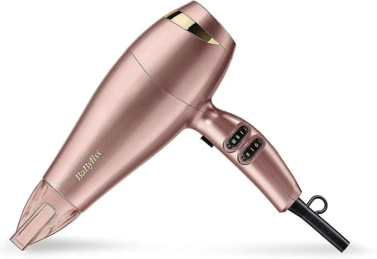 BaByliss Elegance 2100 Hair Dryer in rose gold color, featuring advanced styling controls and sleek design.