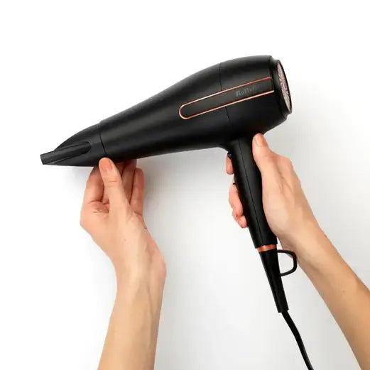 BaByliss Super Power Pro AC 2400 Hair Dryer in a sleek black design with rose gold accents.