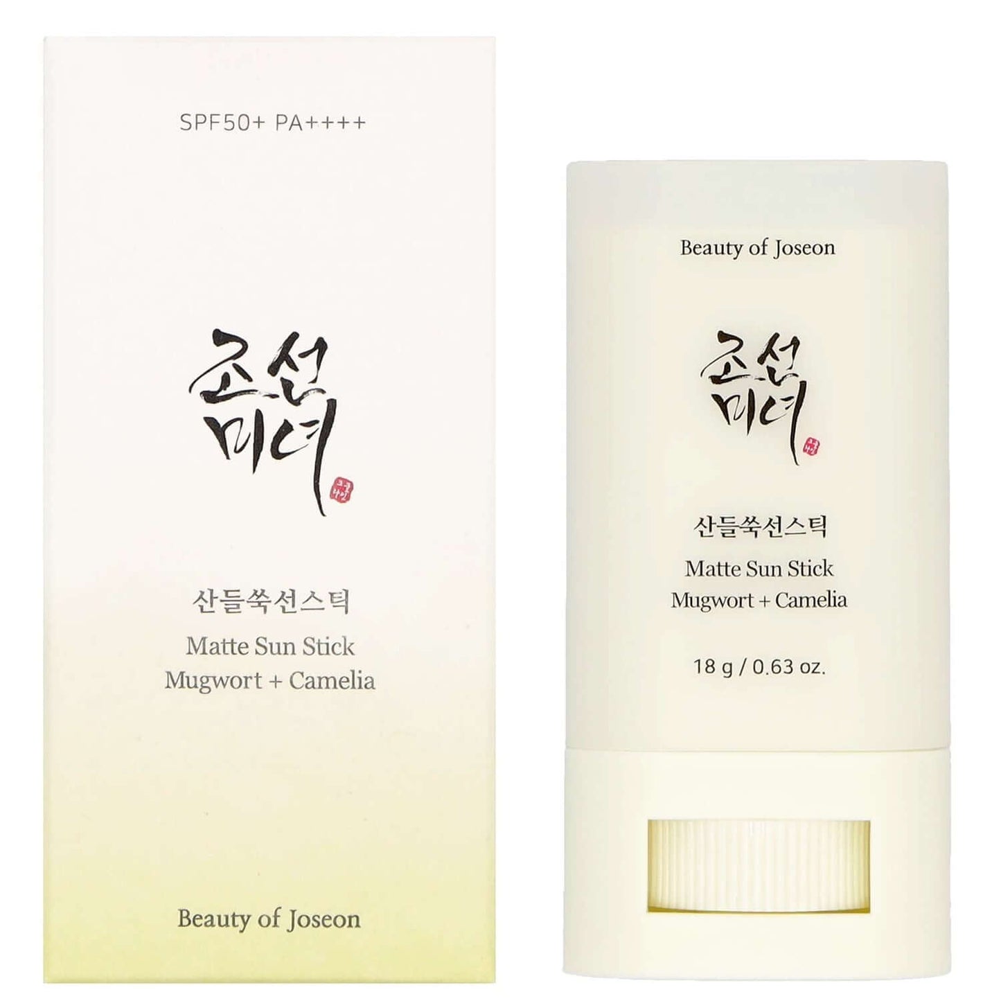 Beauty of Joseon Matte Sun Stick Mugwort+Camelia SPF 50+ in sleek packaging, offers a non-greasy, matte finish.