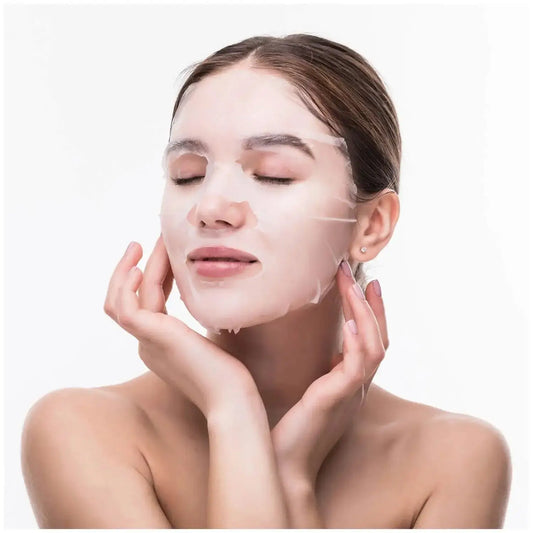 Woman enjoying a BeautyPro Retinol Anti-Ageing Facial Sheet Mask, promoting hydration and skin nourishment.