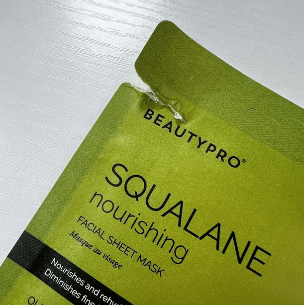 BeautyPro SQUALANE Nourishing Facial Sheet Mask packaging, highlighting its rejuvenating benefits for radiant skin.