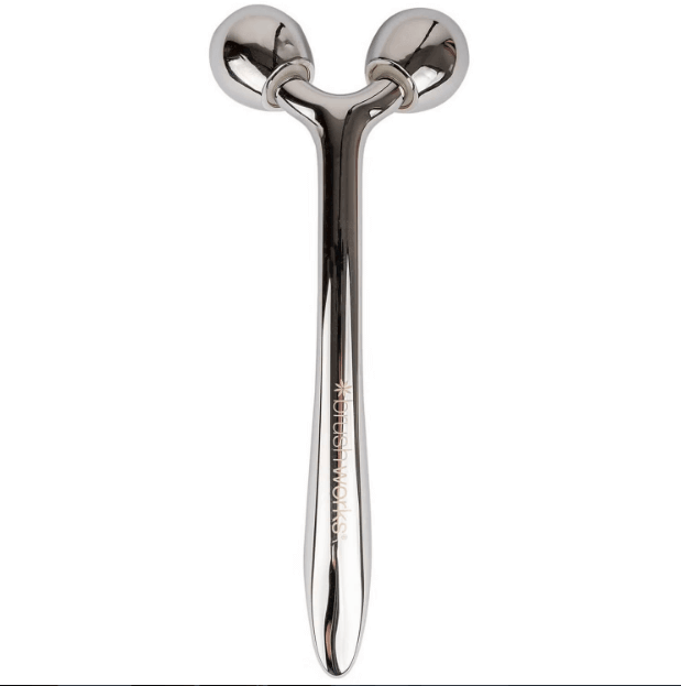 Brushworks Face Sculpting Zinc Roller for cooling facial massage, firming, and toning skin.