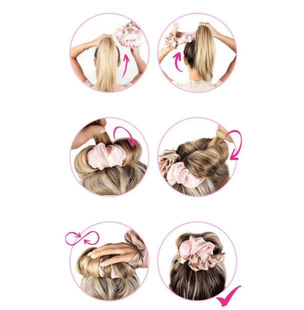 Step-by-step instructions for using Brushworks Heatless Hair Curling Set to create bouncy curls overnight.