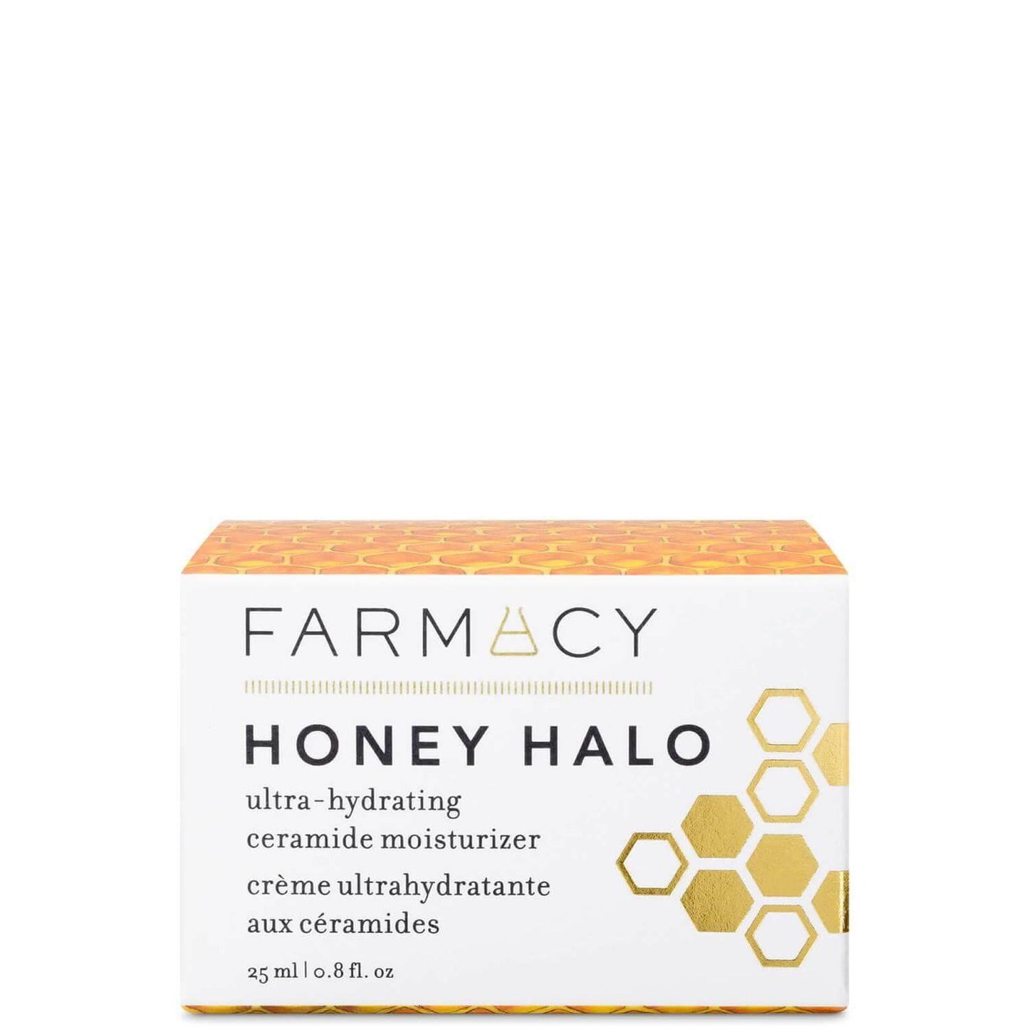FARMACY Honey Halo Ultra-Hydrating Ceramide Moisturiser packaging, 25ml, for hydrated and glowing skin.