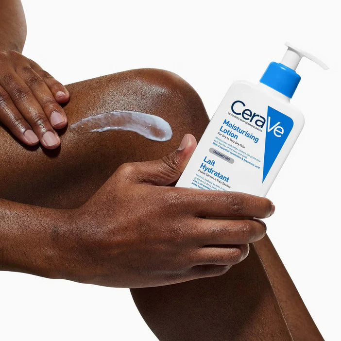 CeraVe moisturizing lotion being applied to a person's skin
