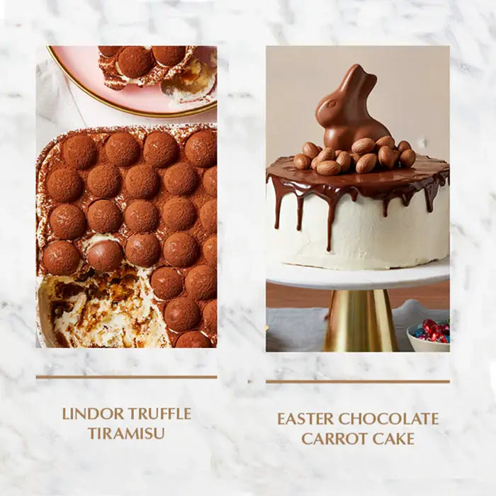 Image of Lindt Lindor Truffle Tiramisu and Easter Chocolate Carrot Cake from the Lindt Cookbook.