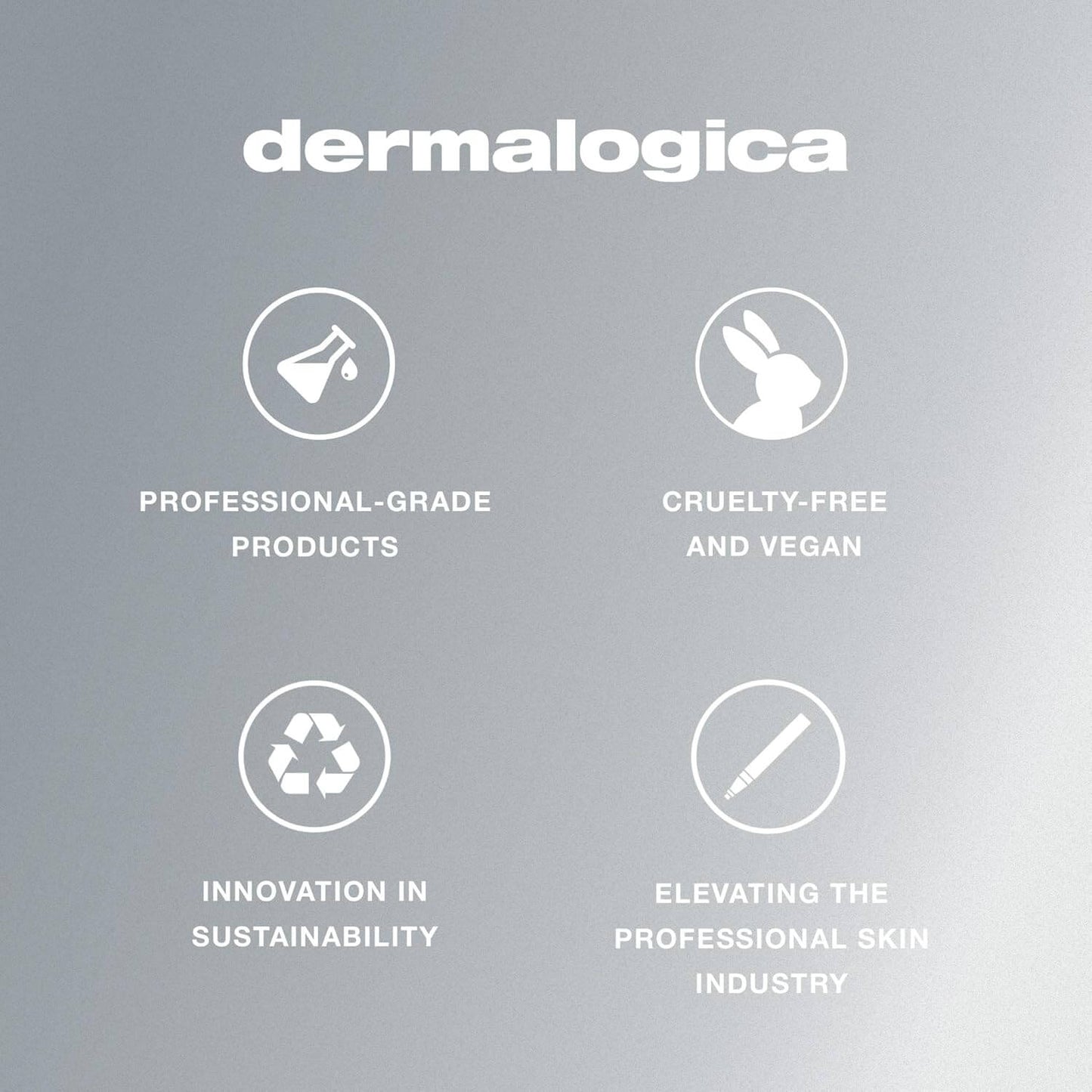 Dermalogica brand attributes on a gray background