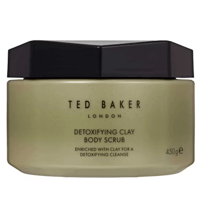 Ted Baker Jasmine & Lime Blossom Detoxifying Body Scrub 450g in a sleek jar, enriched with clay for a deep cleanse.