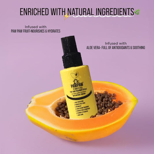 Dr. PawPaw skincare product in a papaya half on a purple background