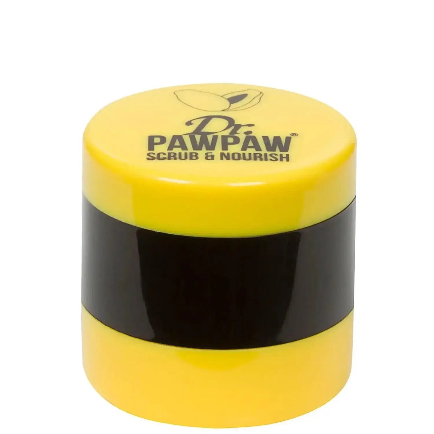 Dr. Pawpaw Scrub & Nourish 2 in 1 lip scrub and balm in bright yellow packaging.