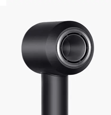 Close-up of the Dyson Supersonic Origin Hair Dryer's black air intake, showcasing its sleek design and technology.