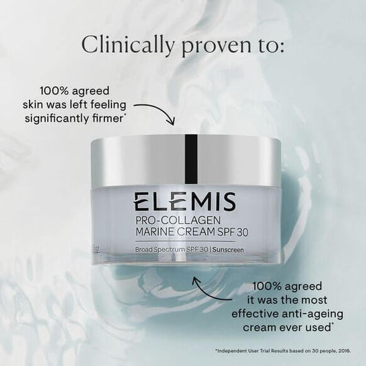 ELEMIS Pro-Collagen Marine Cream jar with text on a light background