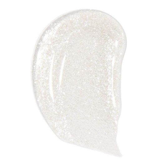 Close-up of e.l.f Lip Lacquer showing a glossy, shimmering clear formula with subtle glitter.