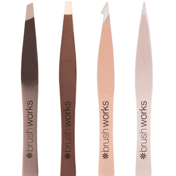 Brushworks HD Combination Tweezer Set in gold for precision eyebrow grooming and shaping.