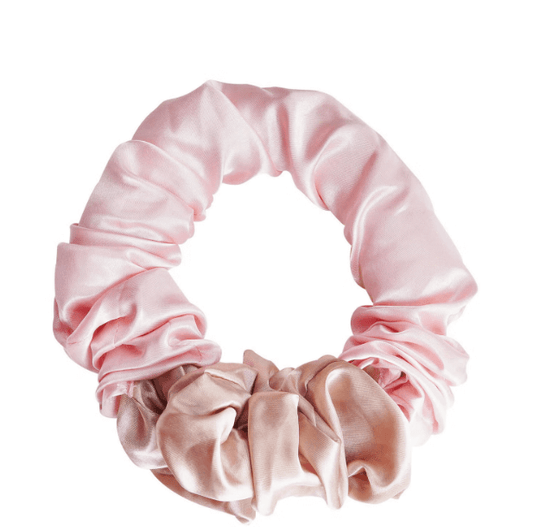 Brushworks Heatless Curling Scrunchie in soft pink satin, perfect for gentle curls without heat.