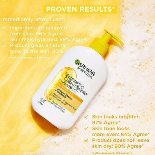 Garnier Skin Active Vitamin C Brightening Foam Cleanser with proven results on hydration and skin brightness.
