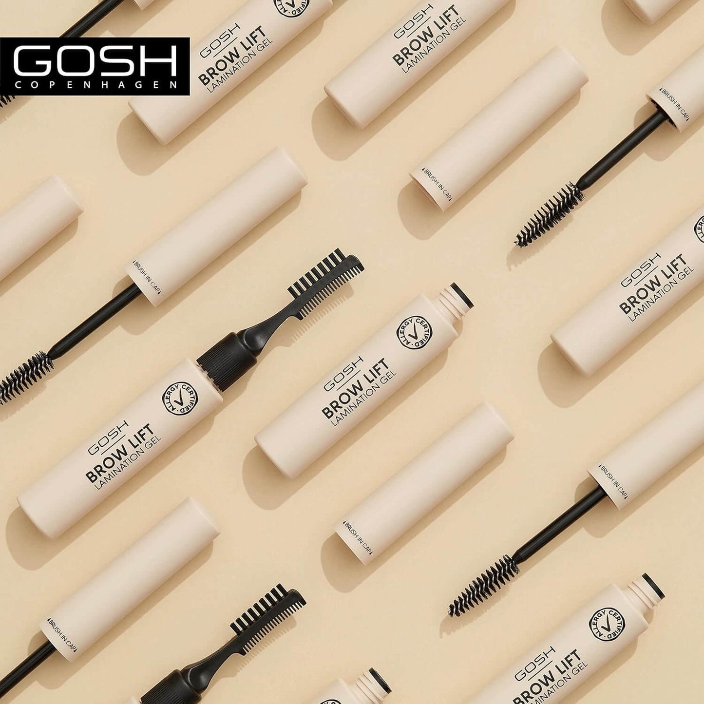 GOSH Copenhagen Brow Lift 2-in-1 brow gel and brush for perfecting and laminating unruly brows.