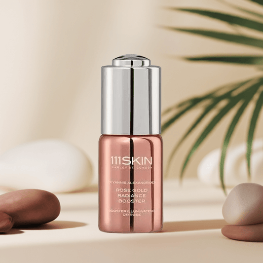 111SKIN Rose Gold Radiance Booster 20ml serum housed in a sleek bottle, designed for glowing skin.