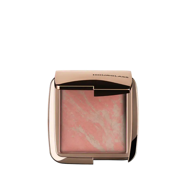 Hourglass Ambient Lighting Blush At Night in elegant compact with pink marble design for a radiant complexion.