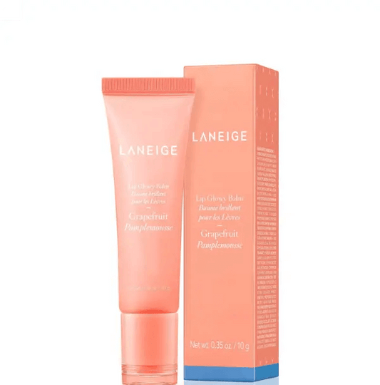 LANEIGE Lip Glowy Balm in Grapefruit, 10g tube with a glossy finish for hydrated, tinted lips.