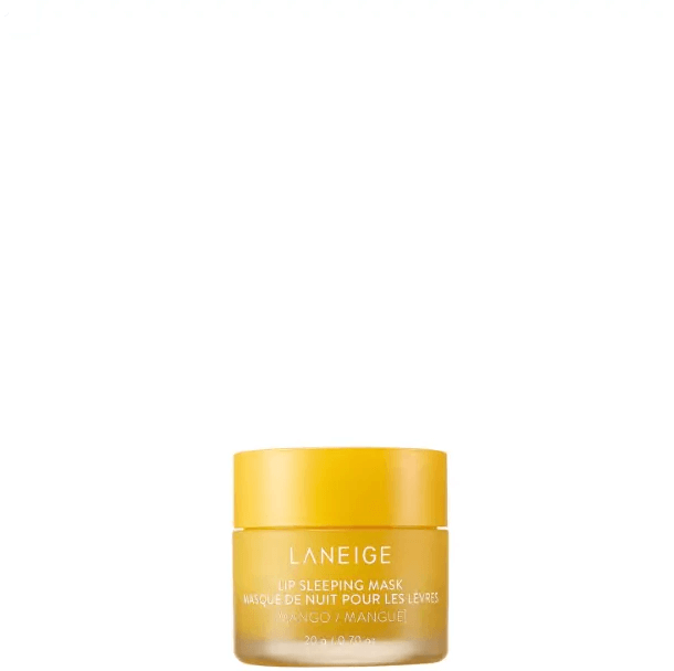 LANEIGE Lip Sleeping Mask in Mango flavor, 20g jar, for soft and nourished lips, packed with moisture and minerals.