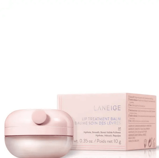 Laneige Lip Treatment Balm 10g packaging with a pink jar, designed to hydrate and plump lips for enhanced fullness.