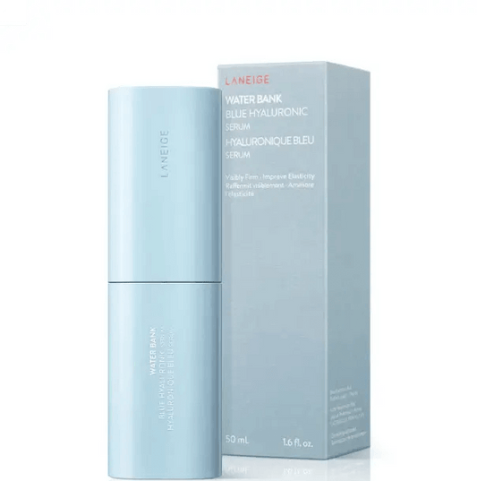 LANEIGE Water Bank Blue Hyaluronic Serum 50ml in light blue packaging for intense hydration and skin firmness.