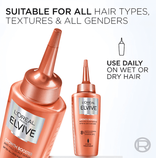 L'Oreal Paris Elvive Growth Booster Serum, suitable for all hair types, textures, and genders, for daily use.