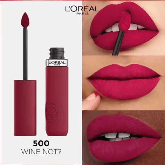L'Oreal Paris Infallible Matte Resistance Lipstick 500 Wine Not? showing intense color and smooth matte finish.