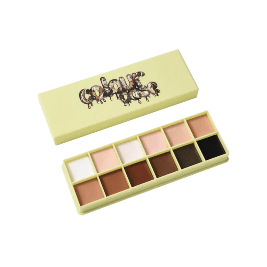 Made By Mitchell Colour Case Cosmetic Paint Palette open, featuring 12 cream formula pots in various shades.
