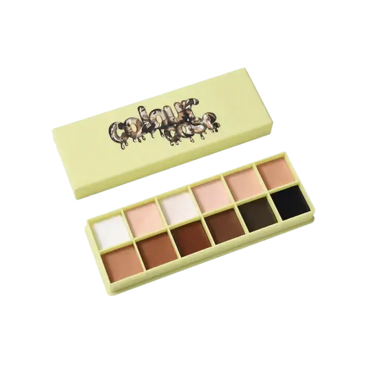 Made By Mitchell Colour Case Cosmetic Paint Palette open, featuring 12 cream formula pots in various shades.