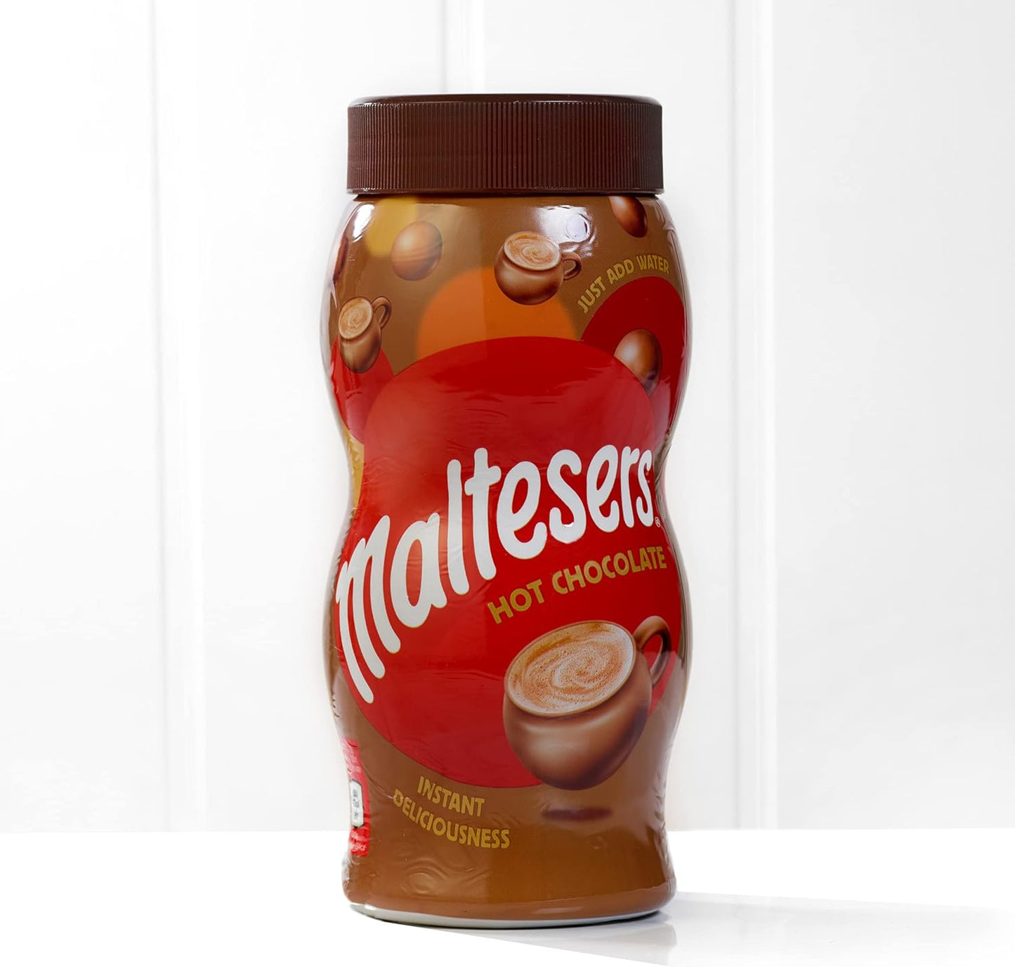Jar of Maltesers Hot Chocolate on a white background