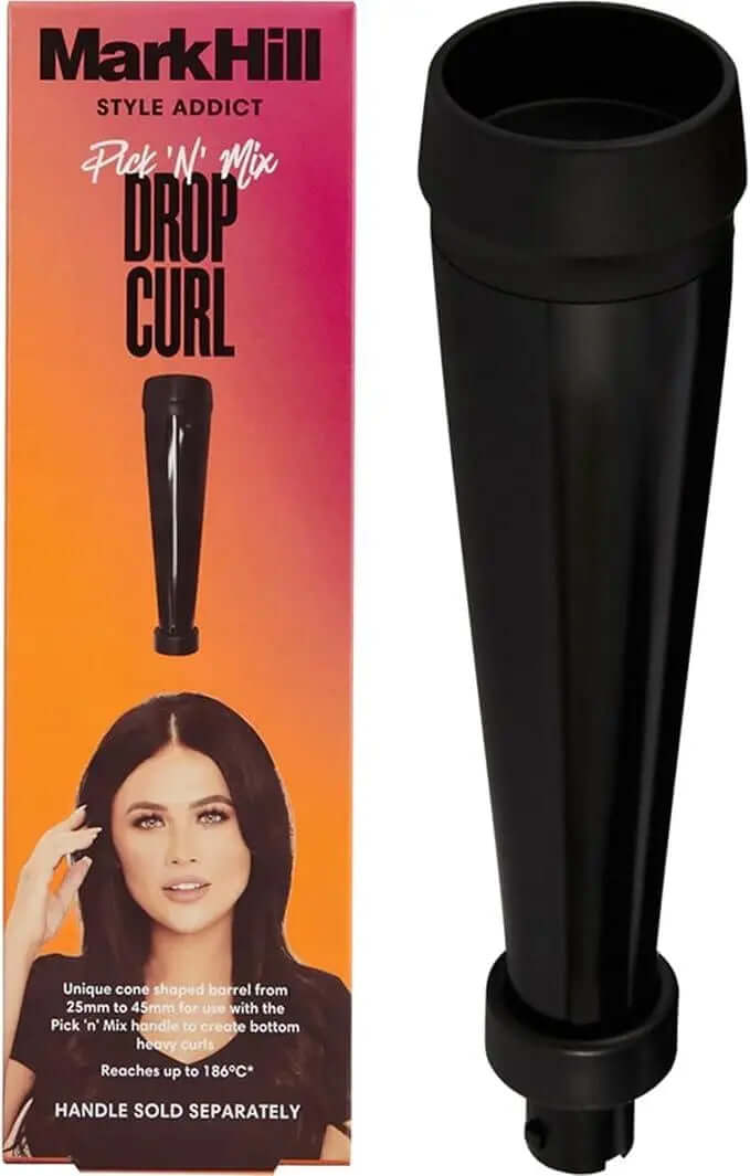 Mark Hill Pick 'N' Mix Drop Curl attachment with cone-shaped barrel for creating bottom heavy curls, handle sold separately.