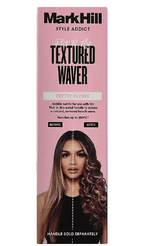 Mark Hill Pretty In Pink Textured Waver packaging showing before and after styles, designed for defined, crimped waves.
