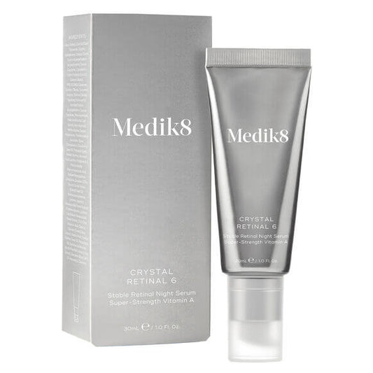 Medik8 Crystal Retinal 6 serum in tube with box, advanced anti-aging skincare containing stabilised retinal.
