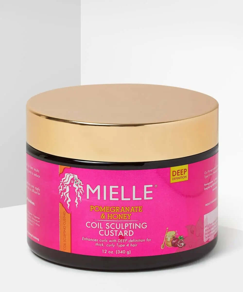 MIELLE ORGANICS Pomegranate & Honey Coil Sculpting Custard 340g for defined, hydrated curls.
