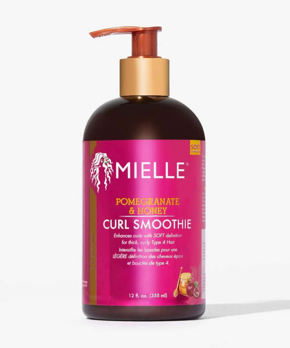MIELLE ORGANICS Pomegranate & Honey Curl Smoothie 355ml, curly hair serum for moisture and softness.