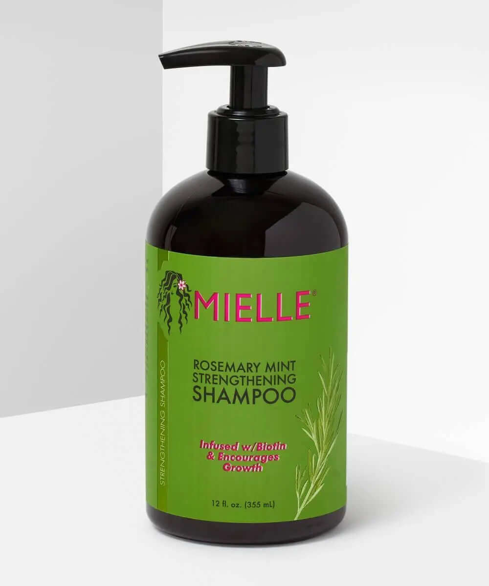 MIELLE ORGANICS Rosemary Mint Strengthening Shampoo 355ml for dry, weak hair with biotin for growth and moisture.
