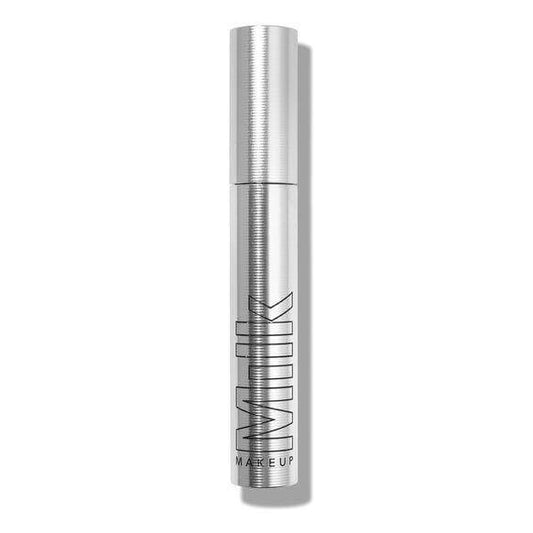 Milk Makeup Kush Mascara in silver packaging for volumizing, soft, and healthy-looking lashes, safe for sensitive eyes.