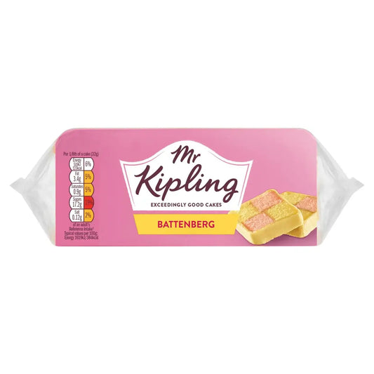 Pack of Mr Kipling Battenberg cake on a white background
