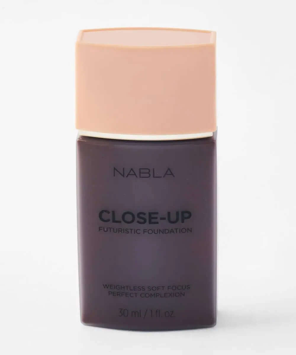 NABLA Close Up Futuristic Foundation bottle, medium-coverage, weightless formula for a soft-focus matte finish.