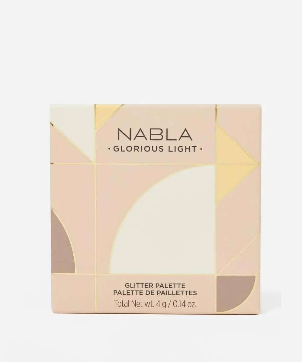 NABLA Glorious Light Glitter Palette packaging showcasing a stylish design with a trio-chrome finish.