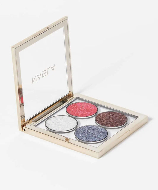 NABLA Miami Lights Glitter Palette featuring four vibrant glitter shadows in a sleek compact.