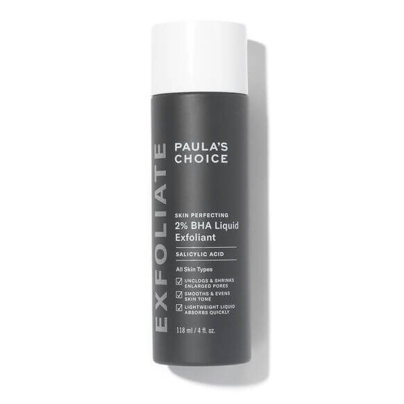 Paula’s Choice Skin Perfecting 2% BHA Liquid Exfoliant bottle featuring salicylic acid for smoother skin.