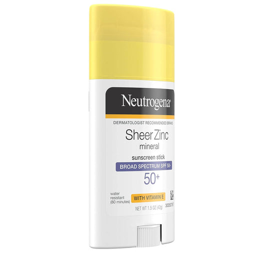 Neutrogena Sheer Zinc Mineral Sunscreen Stick SPF 50+ with vitamin E for broad-spectrum UV protection