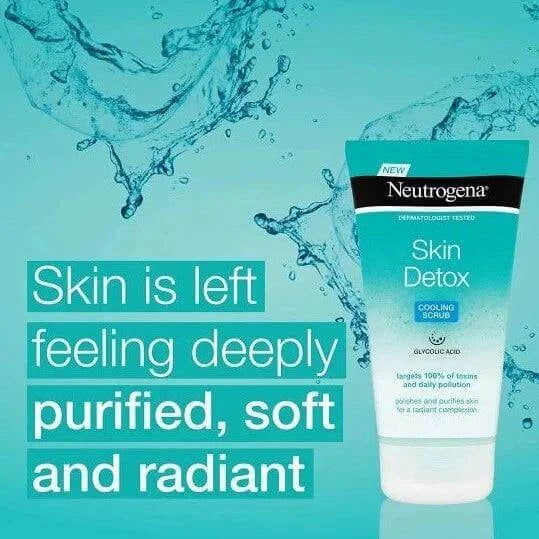 Neutrogena Skin Detox Cooling Gel Scrub 150ml, deeply purifies skin leaving it soft and radiant with glycolic acid.