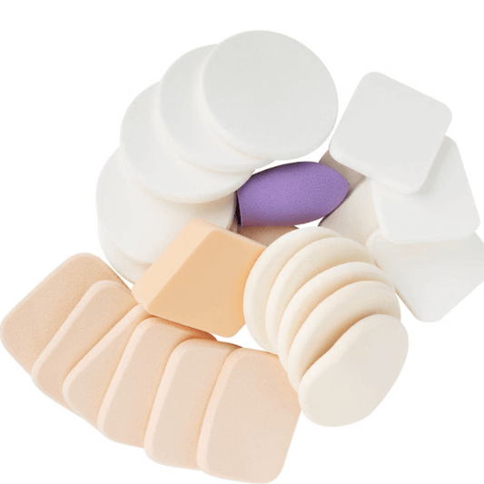 Brushworks assorted makeup sponges in various shapes and sizes for seamless foundation and concealer application.