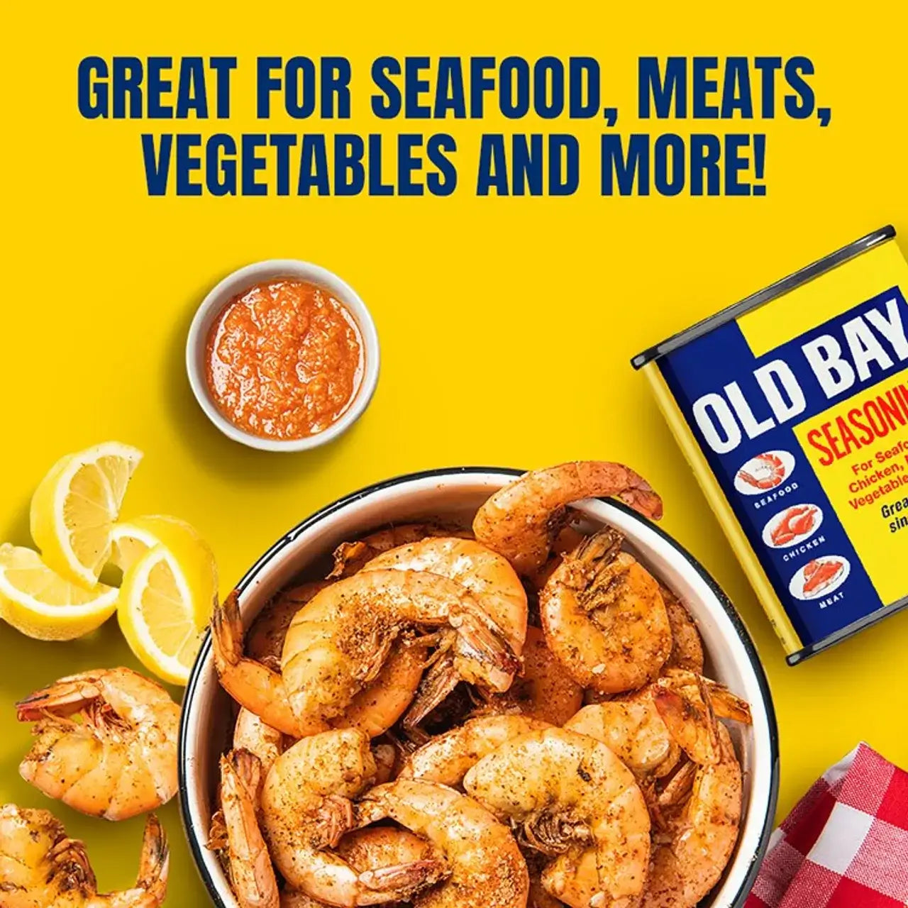 Delicious seafood dish seasoned with Old Bay, showcasing shrimp and vibrant dipping sauce.